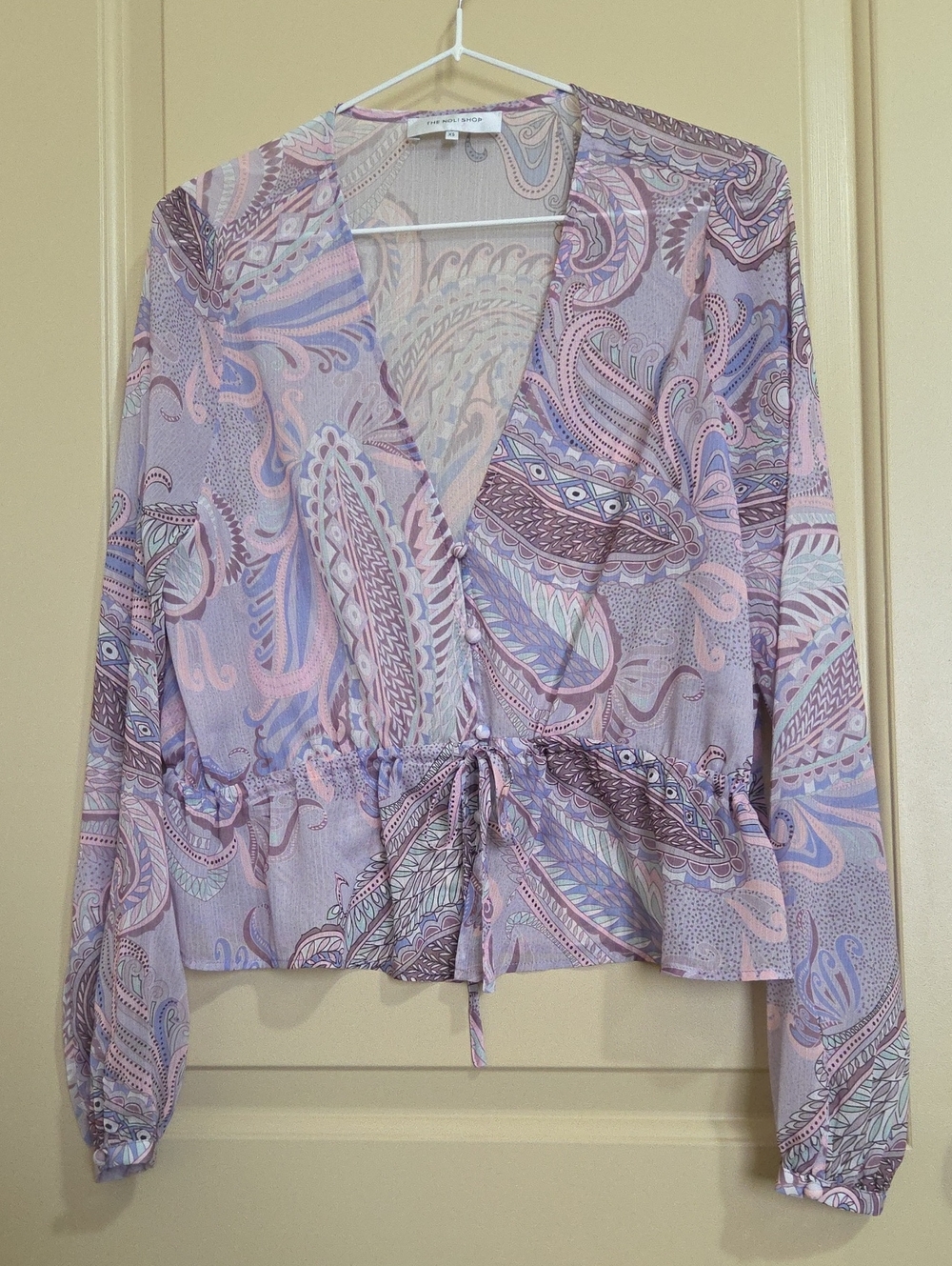 The Noli Shop Light Purple Paisley Wrap Blouse with Drawstring